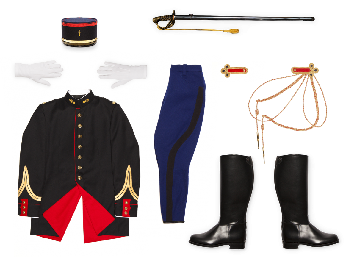 Pack uniforme de prestige : casquette, gants, veste, pantalon, accessoires, bottes confectionnés par Kupertino Technology